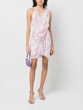 🩷 IRO Fredja Printed Ruched Mini Dress | Draped Designer Cocktail Dress🩷
